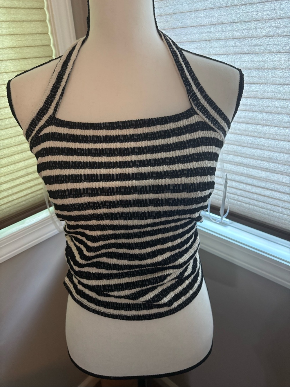 Moa Moa Black and Cream Striped Halter Camisole